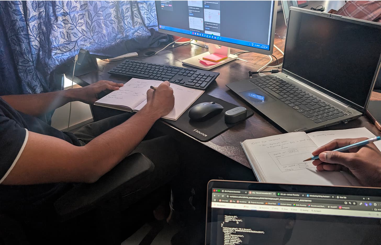 Sketching product flows in notebooks at the desk